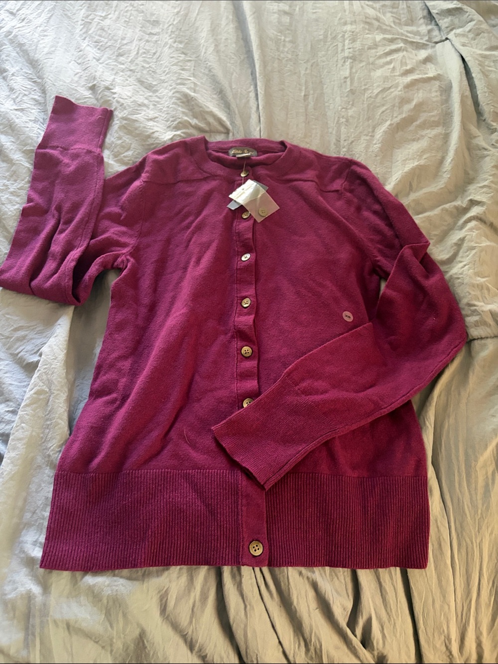 Eddie Bauer Fuchsia Crewneck Button Cardigan